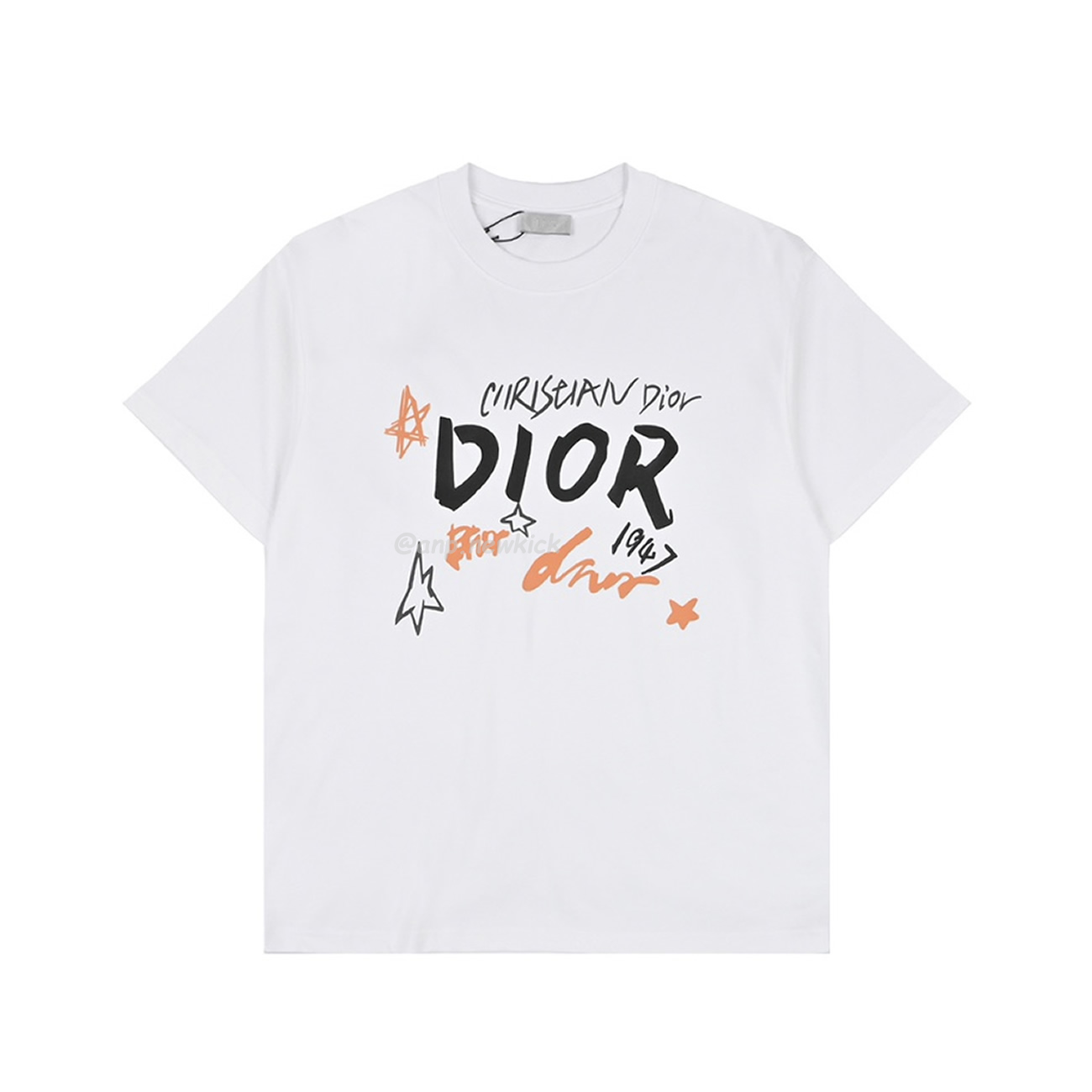 Dior Hand Drawn Sketch Logo Graffiti Short Sleeved T Shirt (2) - newkick.app